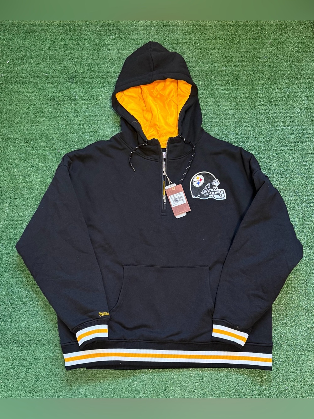 Pittsburgh Steelers Mitchell & Ness Quilted Fleece Quarter-Zip Hoodie Men’s 2XL